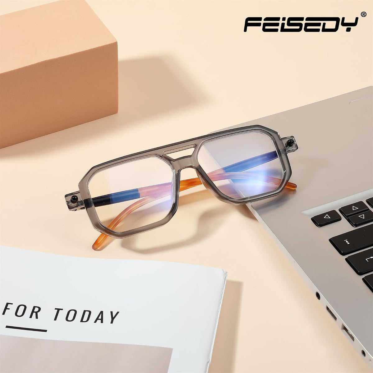 ÉÌƷͼƬ 22 | B0DPLTC8K6 | FEISEDY Vintage Square Blue Light Blocking Glasses Women Men 70s Flat Aviator Glasses Computer Anti Glare B0062