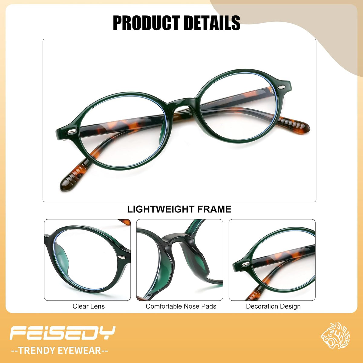ÉÌƷͼƬ 12 | B0DJ4YNFXZ | FEISEDY Vintage Oval Blue Light Glasses for Women Men Stylish Lightweight 90s Eyeglasses Fake Nerd Y2k Eyewear Frame B0242