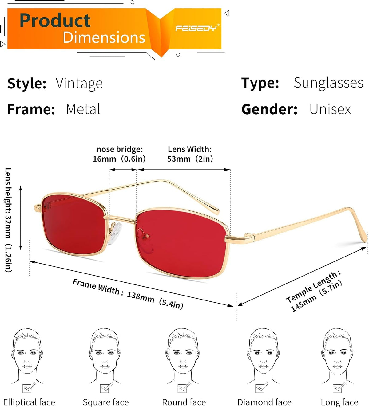 ÉÌƷͼƬ 36 | B079L1KYF3 | FEISEDY Vintage Small Rectangle Sunglasses Women Men Retro Trendy Square Metal Frame Sun Glasses B2295