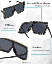 ÉÌƷͼƬ 6 | B096YZPRF2 | FEISEDY Oversized Sparkling Crystal Sunglasses Disco Diamond Flat Top Fashion Square Large Shades B2782
