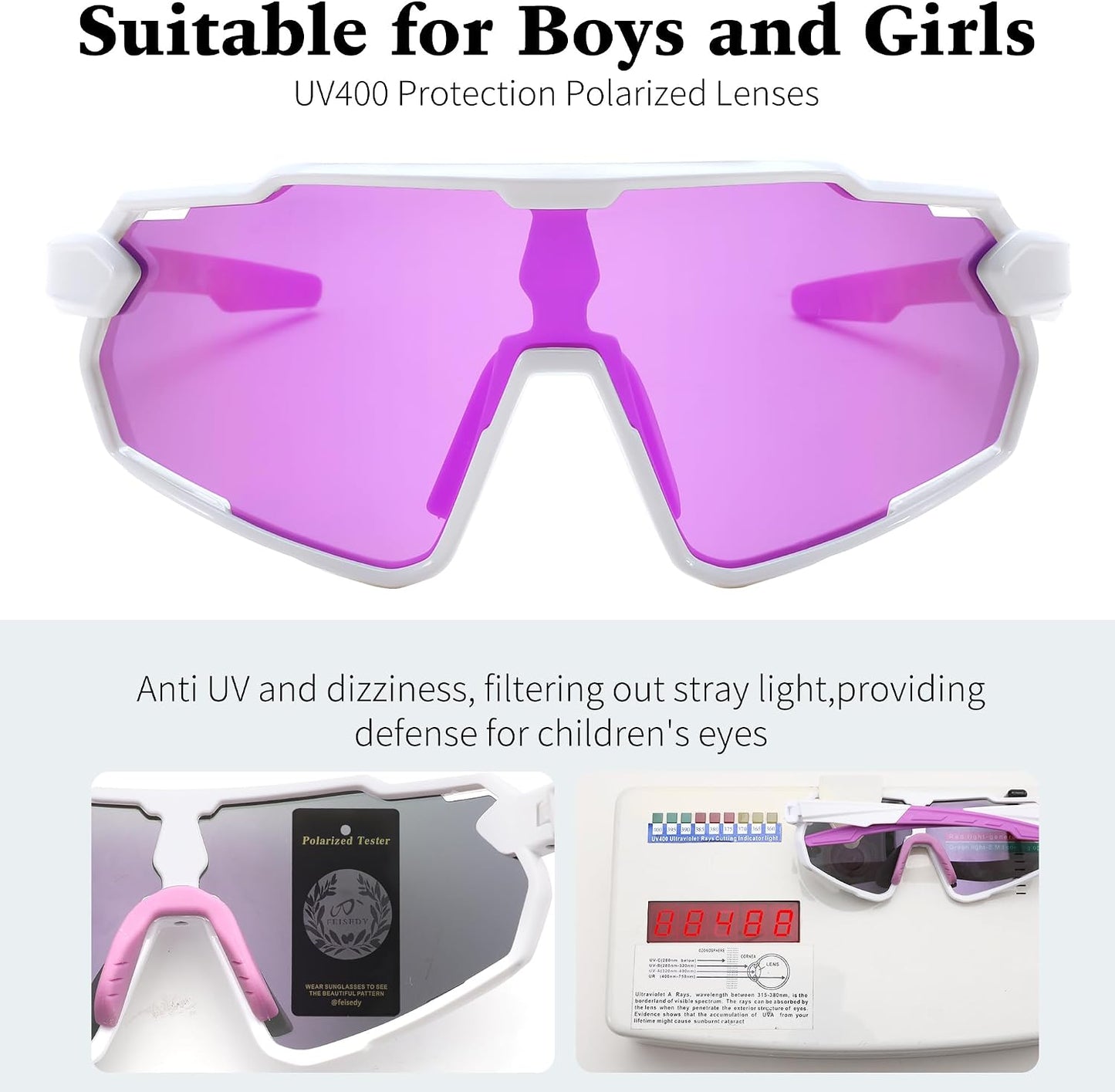 商品图片 40 | B0D6XZ67Q2 | FEISEDY Kids Teens Baseball Polarized Sunglasses Lightweight Frame UV400 Sports Cycling Shades for Boys Girls B0190