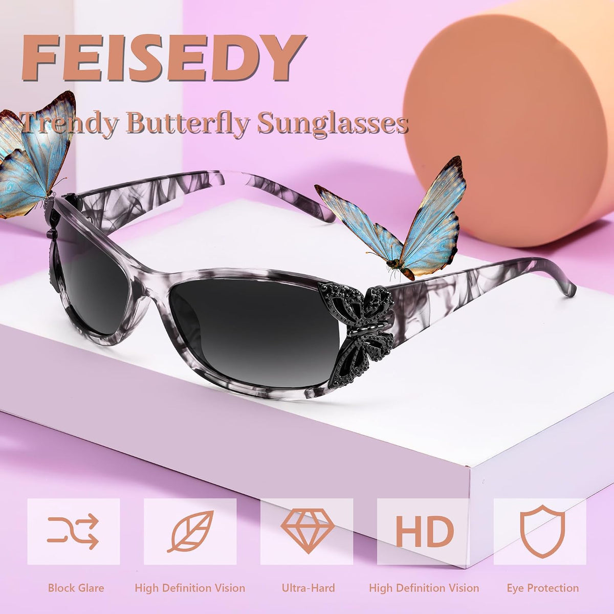 ÉÌƷͼƬ 63 | B0CNRQ7WVZ | FEISEDY Y2K Women Polarized Sunglasses Butterfly Wrap Around UV400 Shades
