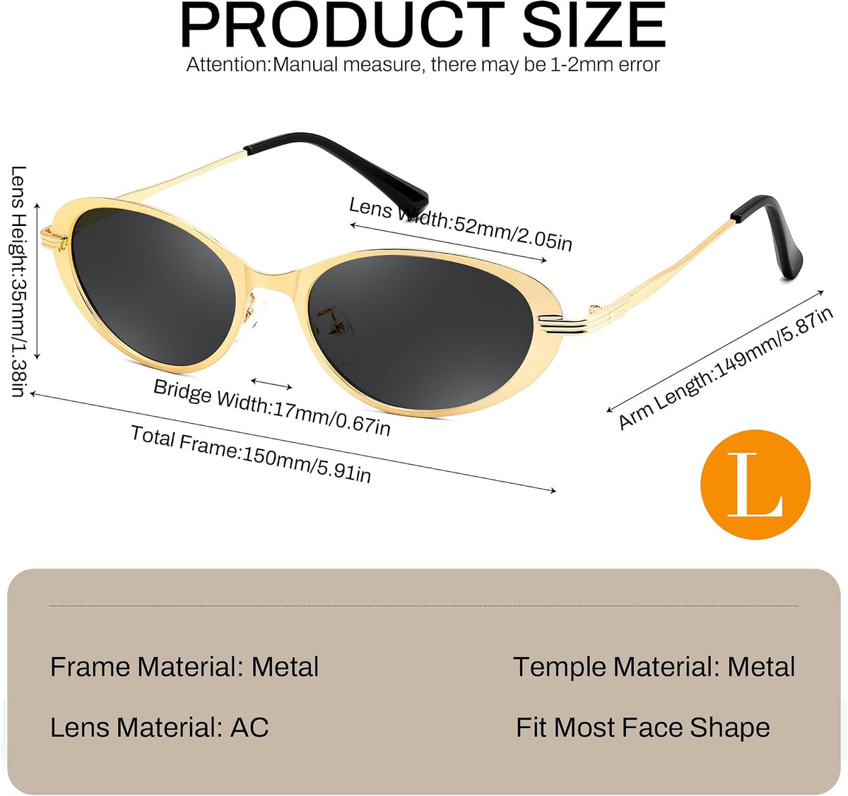 ÉÌƷͼƬ 33 | B0GVDPV1W4 | FEISEDY Metal Oval Sunglasses UV400 Protection for Women and Men B0429