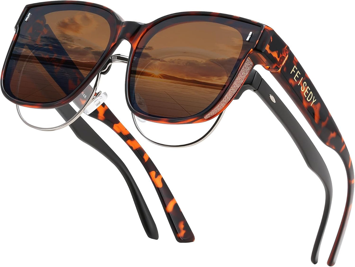 Lropard Frame & Tea Lens / 64 Millimeters | B0FH61GRK9 | FEISEDY Sunglasses That Fit Over Glasses for Women Men UV400 B0269