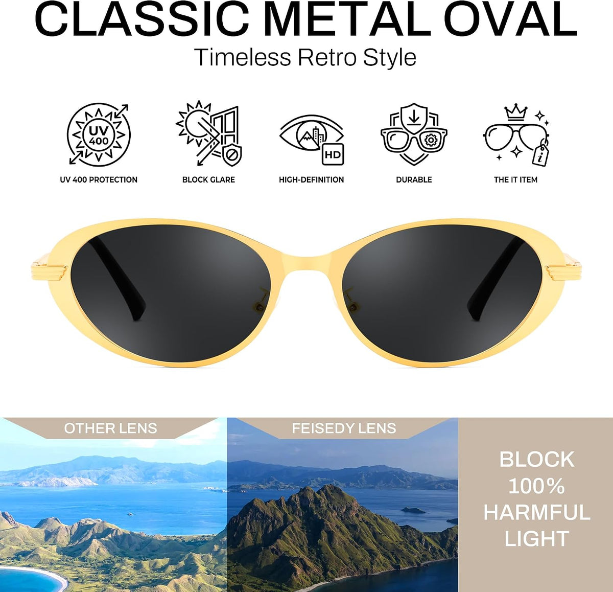 ÉÌƷͼƬ 31 | B0GVDPV1W4 | FEISEDY Metal Oval Sunglasses UV400 Protection for Women and Men B0429