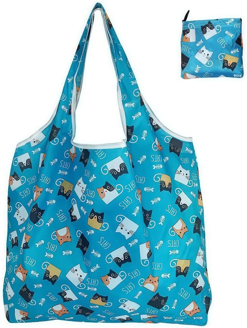 02-bright Blue Background Kitten | B0GTZ5MXS7 | Multiple Color Folding Handbags