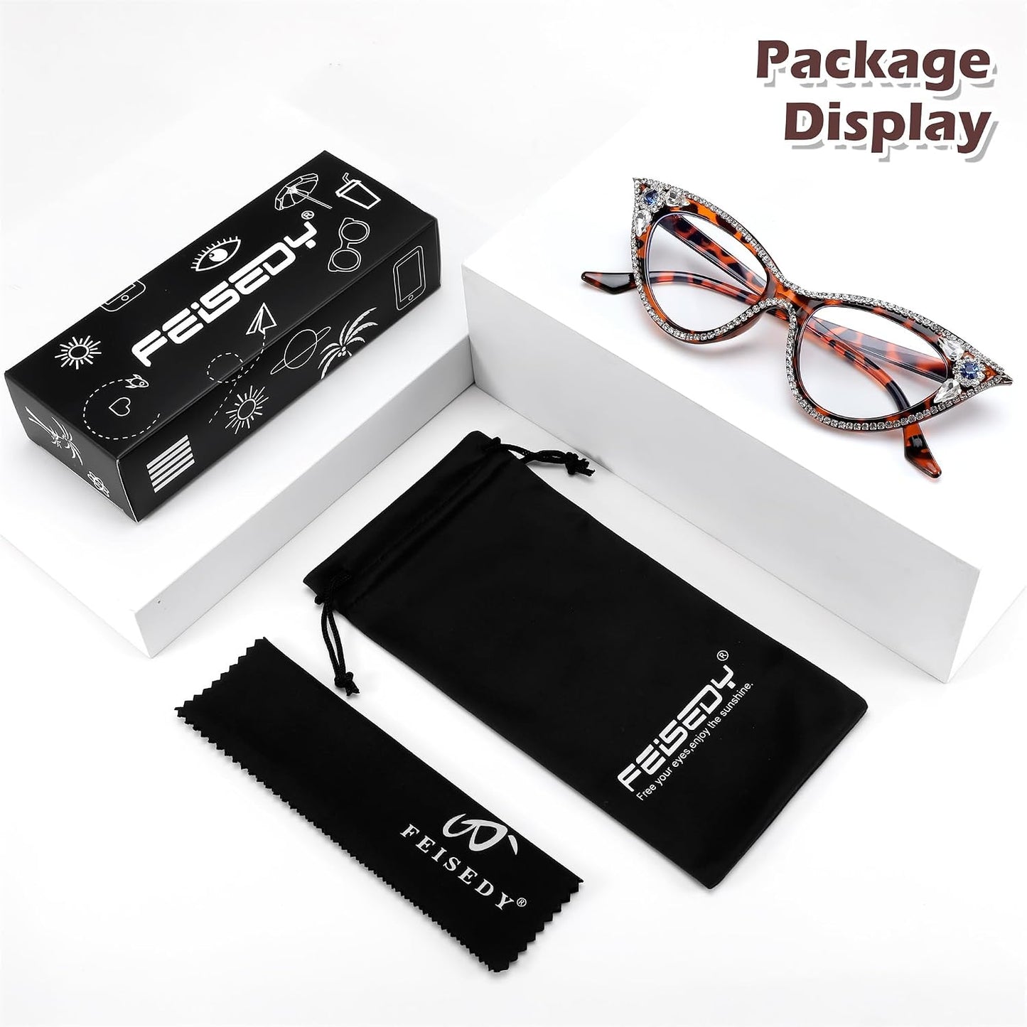 商品图片 21 | B0CQ55685Z | FEISEDY Diamond Blue Light Blocking Glasses Cat Eye Rhinestone Women Glasses Frame Anti Eyestrain Computer Eyewear B0070