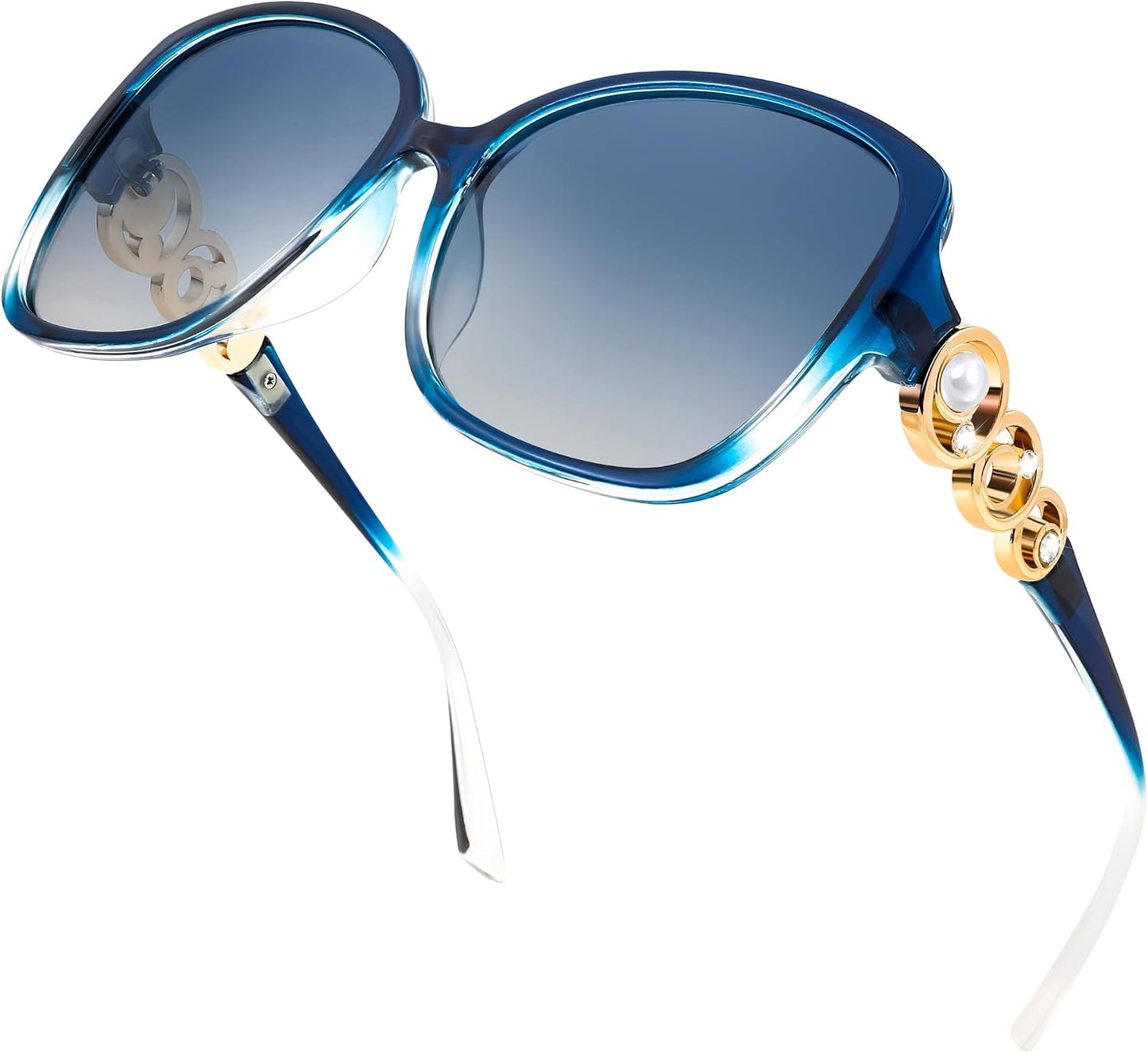 Starry Sky Blue / 61 Millimeters | B0BJ717ZWD | FEISEDY Women's Fashion Sunglasses, Oversized Square Frame with Pearl Sparkling, Polarized UV Protection B2821