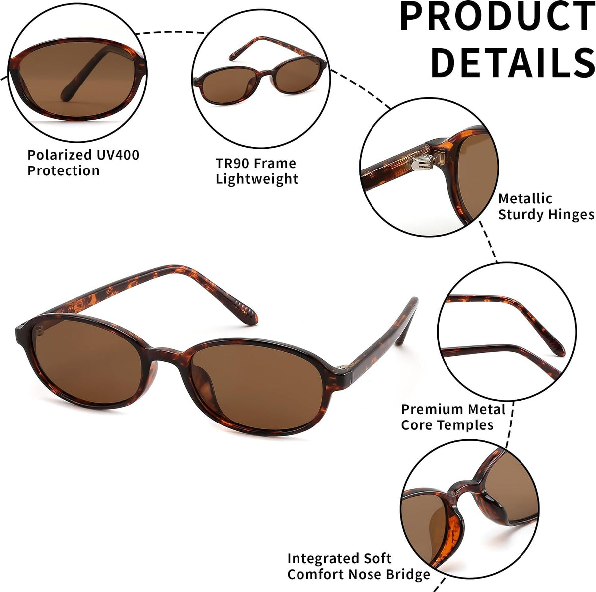 ÉÌƷͼƬ 11 | B0GY44LNSR | FEISEDY Retro Polarized Oval Sunglasses Women Men UV400 Protection B0447