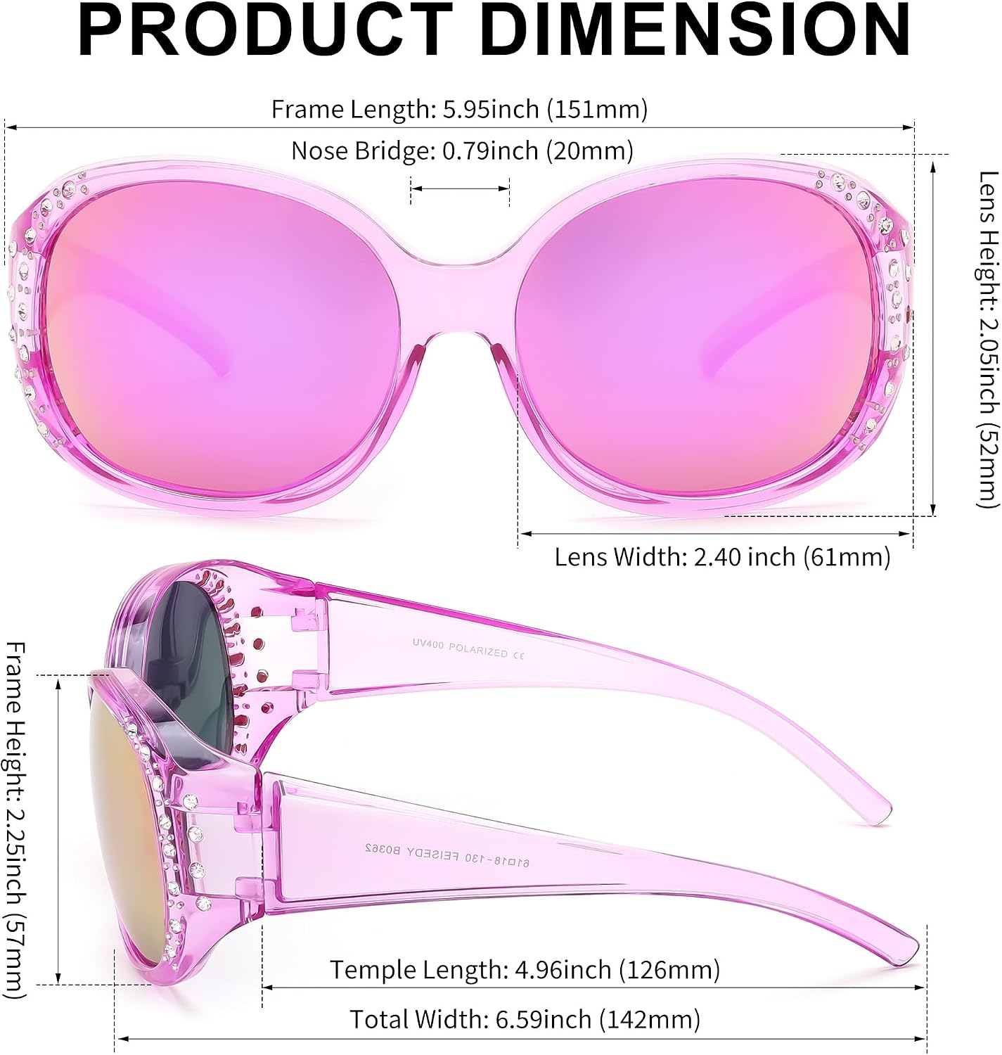 商品图片 23 | B0GRVLVZYS | FEISEDY Women's Polarized Wrap-Around Fit Over Sunglasses with Rhinestones, Anti-Glare Driving Sun Glasses B0362