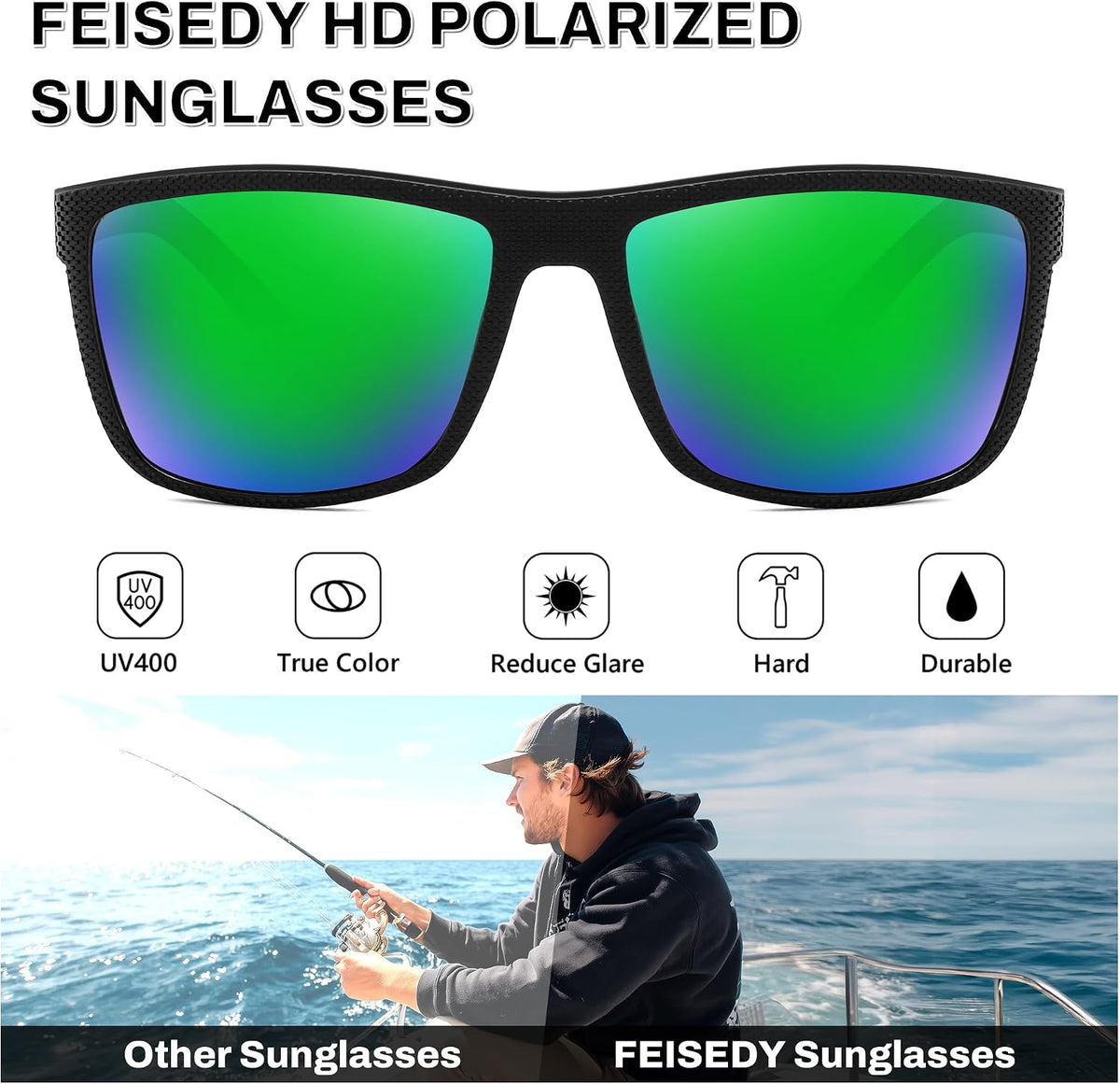 ÉÌƷͼƬ 27 | B0F8J2TQSK | FEISEDY Polarized Sunglasses for Men and Women Lightweight Frame Sun Glasses with UV400 Protection for Driving Fishing B0301