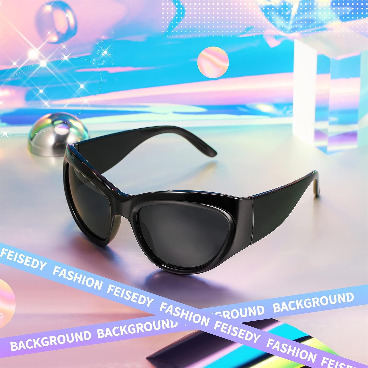 商品图片 8 | B0BQBWYZF6 | FEISEDY Trendy Y2k Sunglasses Women Men Oversized Shield Sunglasses Fashion Wrap Around Futuristic Glasses B2359