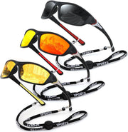 3pack-black+red+yellow / 60 Millimeters | B0F9L6GHKF | FEISEDY 3 Pack Polarized Sports Sunglasses for Men, Wrap Around Frame, UV400 Protection, Fishing Driving Cycling B2674