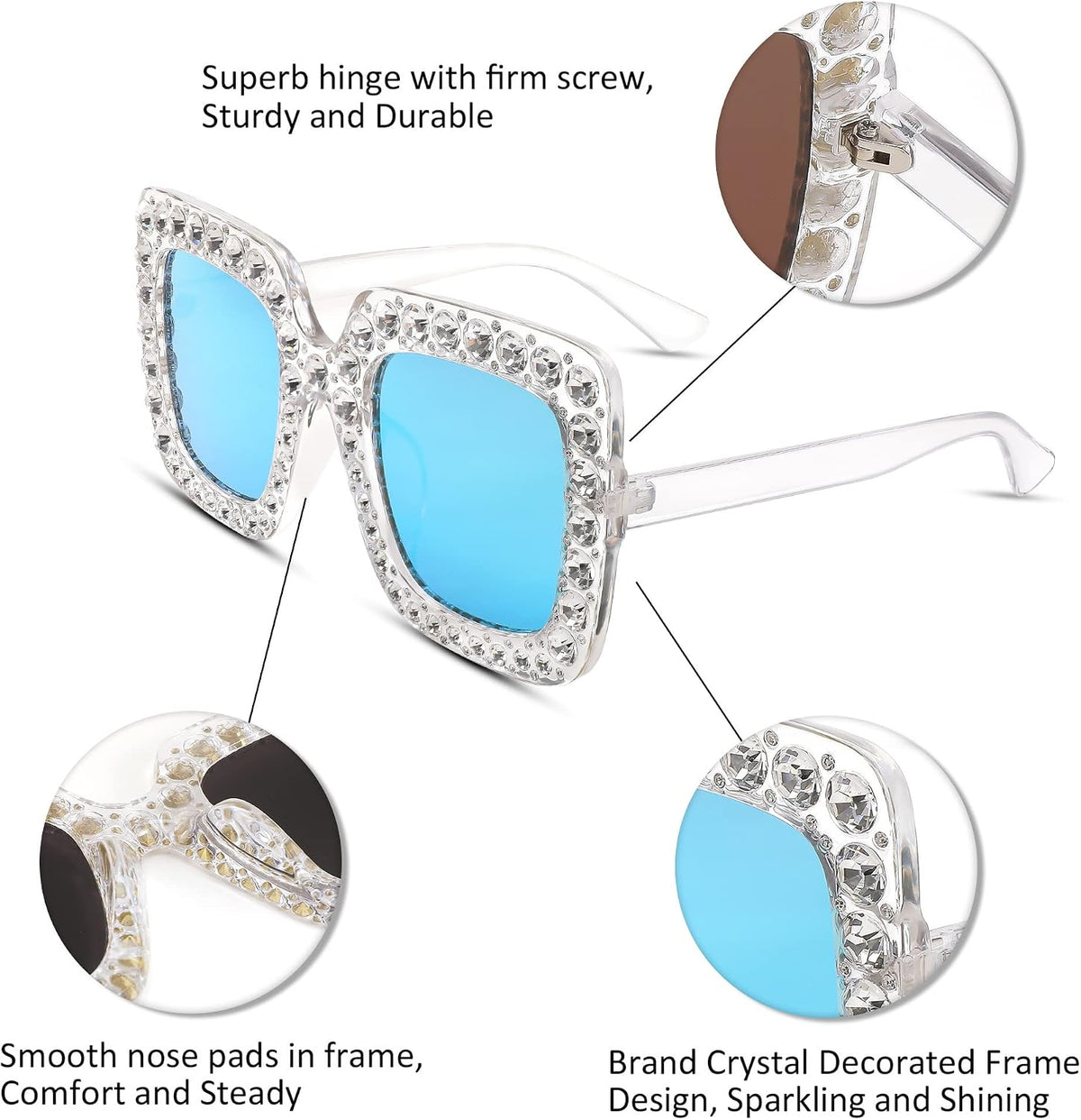 ÉÌƷͼƬ 30 | B077GMJCV8 | FEISEDY Women Sparkling Crystal Sunglasses Oversized Square Thick Frame B2283