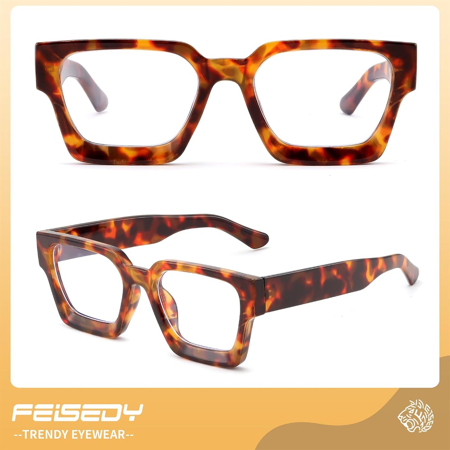 商品图片 15 | B0DXDYMMPM | FEISEDY Retro Blue Light Blocking Glasses for Women Men 90s Classic Rectangle Frame Thick Chic Computer Eyeglasses B2383R