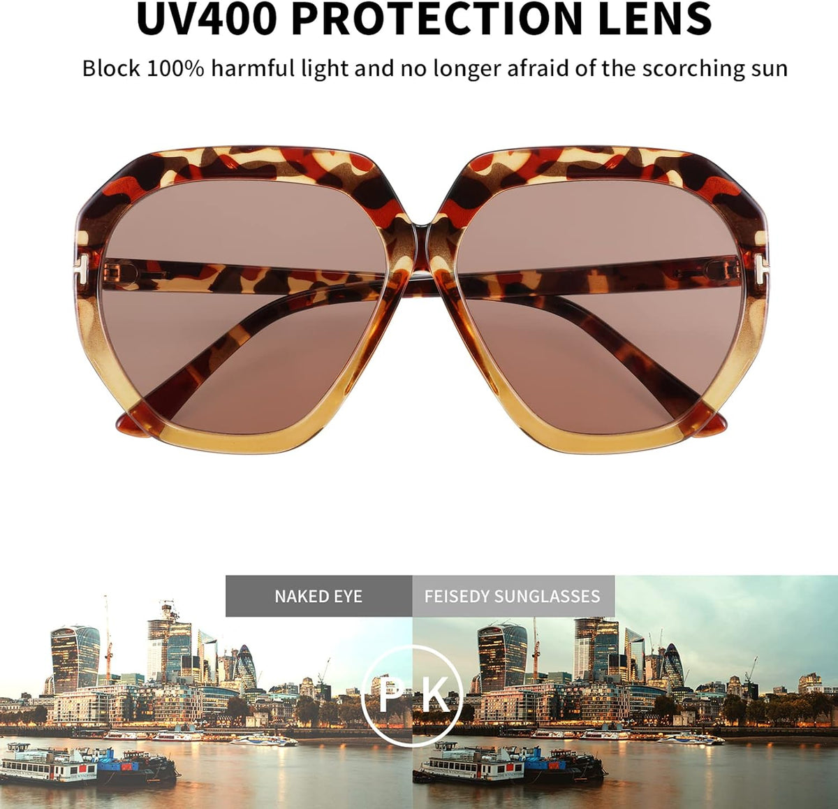ÉÌƷͼƬ 4 | B09PDQ581T | FEISEDY Oversized Square Sunglasses Women Trendy Large Frame UV 400 Protection Shades B2859