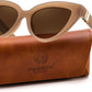 Champagne Frame + Tea Lens / 51 Millimeters | B0GVF8ZD62 | FEISEDY Cat eye Sunglasses Polarized and Retro Stylish for Women Men B0428 | UV400 Protection, for Driving Fishing Beach Travel and Party, Metal Accents, Versatile Styling
