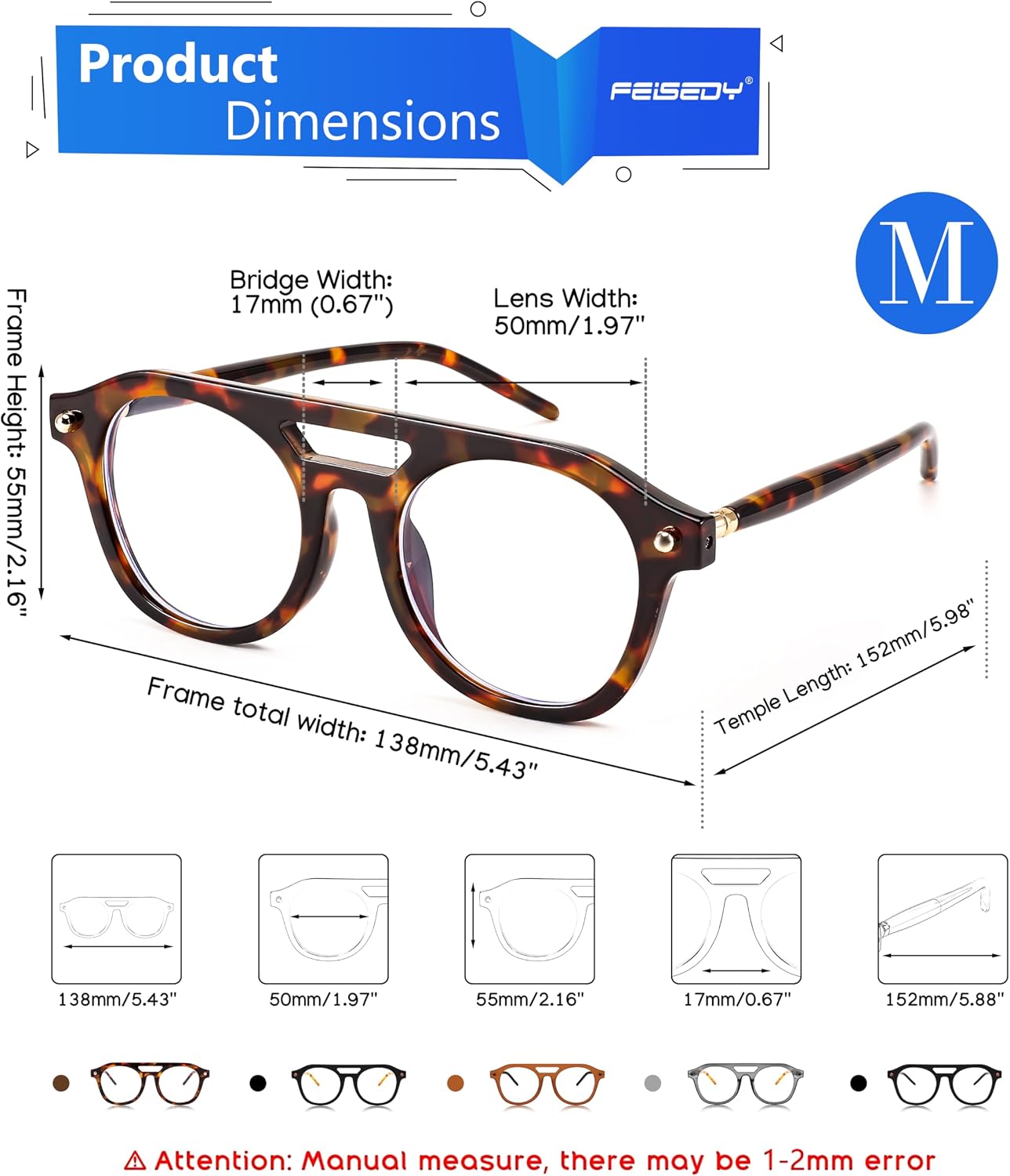 商品图片 3 | B0CJMDW1B6 | FEISEDY 70s Aviator Blue Light Blocking Glasses Square Pilot Frame Anti Glare Computer Glasses Women Men B0052