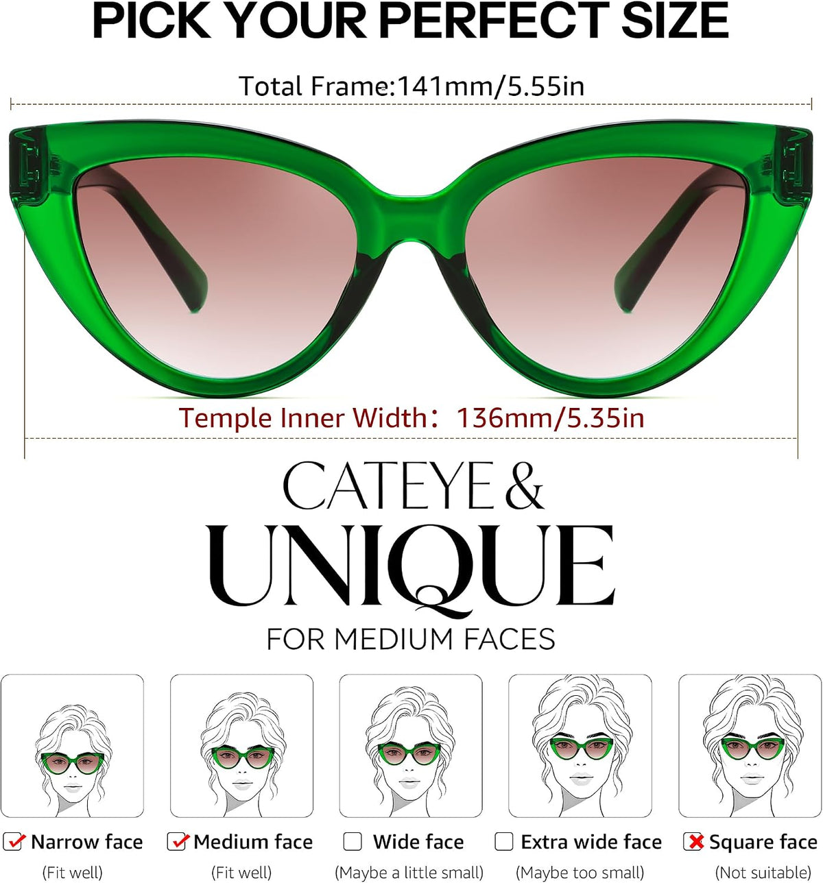 商品图片 25 | B0GVF3CZ9N | FEISEDY Cat eye Sunglasses Polarized and Retro Stylish for Women Men B0428 | UV400 Protection, for Driving Fishing Beach Travel and Party, Metal Accents, Versatile Styling