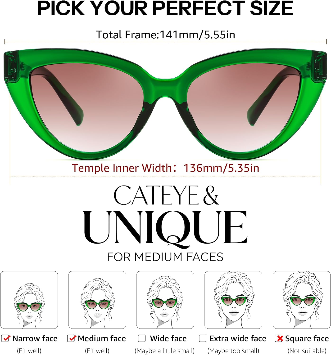 商品图片 25 | B0GVF3CZ9N | FEISEDY Cat eye Sunglasses Polarized and Retro Stylish for Women Men B0428 | UV400 Protection, for Driving Fishing Beach Travel and Party, Metal Accents, Versatile Styling