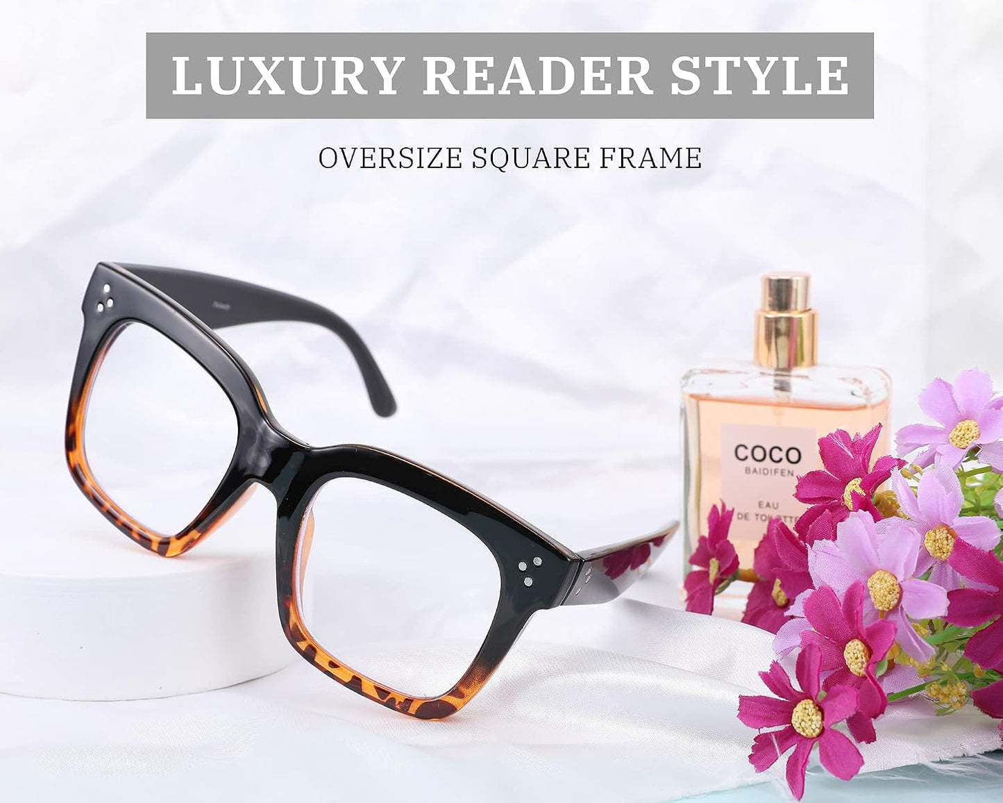 商品图片 15 | B08ZMQ47KD | FEISEDY Blue Light Blocking Reading Glasses Oversized Readers Designer Luxury Square Eyewear Frame B2695FR