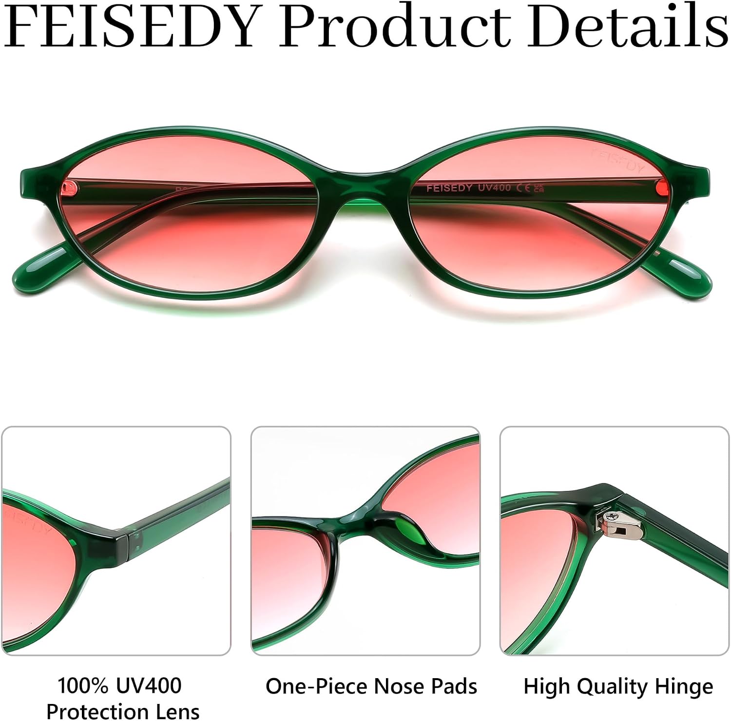 商品图片 73 | B0DMN6519L | FEISEDY Retro Oval Cat Eye Sunglasses for Women 90s Narrow Lightweight Shades Y2k Trendy Sunnies B0257