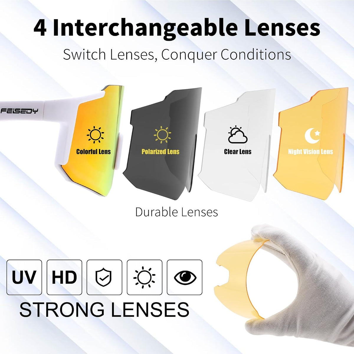 ÉÌƷͼƬ 37 | B0FMRGGCL4 | FEISEDY Polarized Sports Sunglasses for Men Women Youth - Baseball, Running, Cycling UV400 Protection 4 Lenses B0279