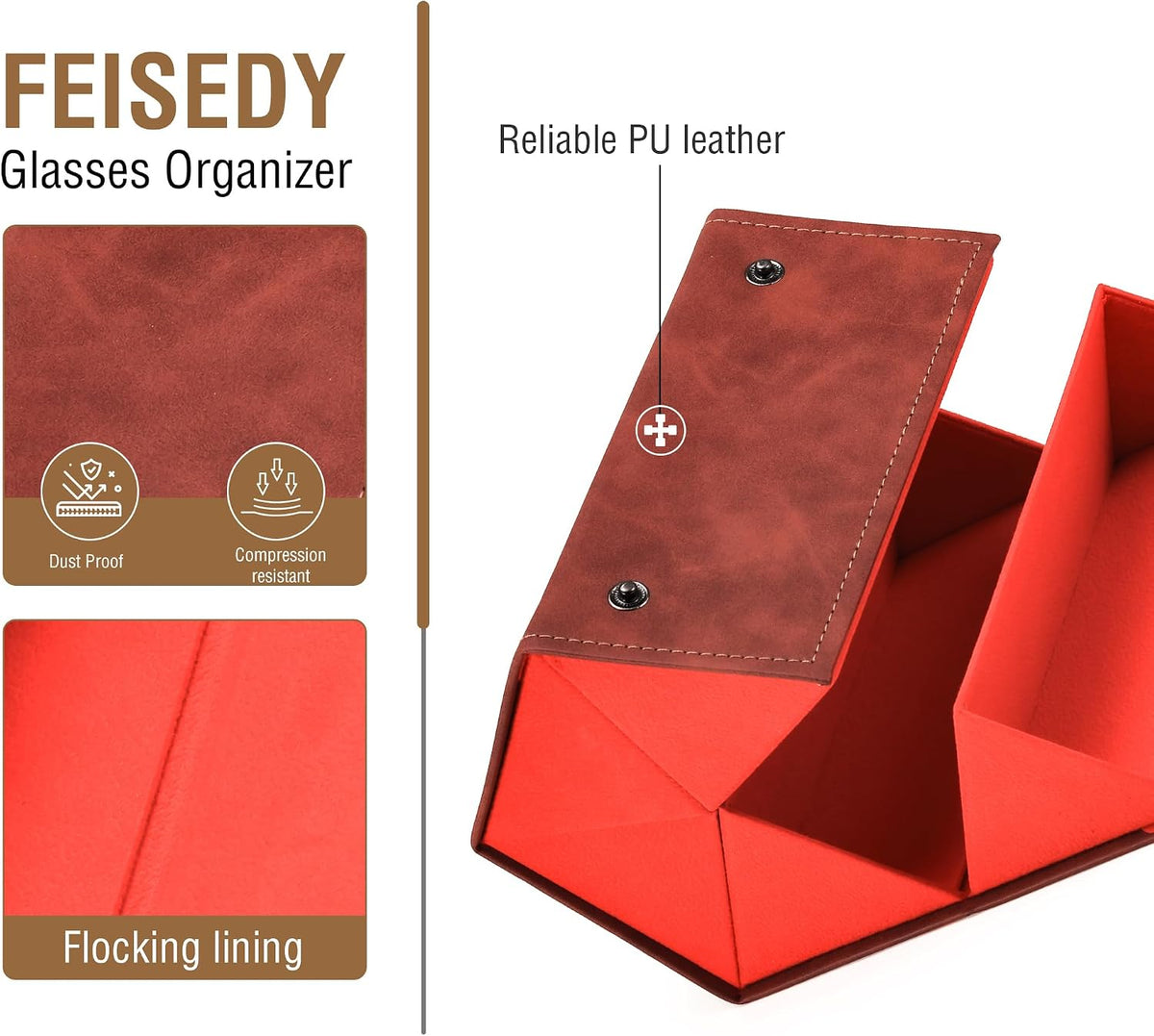 ÉÌƷͼƬ 27 | B0CSFHKMSS | FEISEDY Sunglasses Organizer 5 Slots Travel Glasses Case,Hanging Eyewear Holder Fashionable PU Leather Eyeglass Case B0087