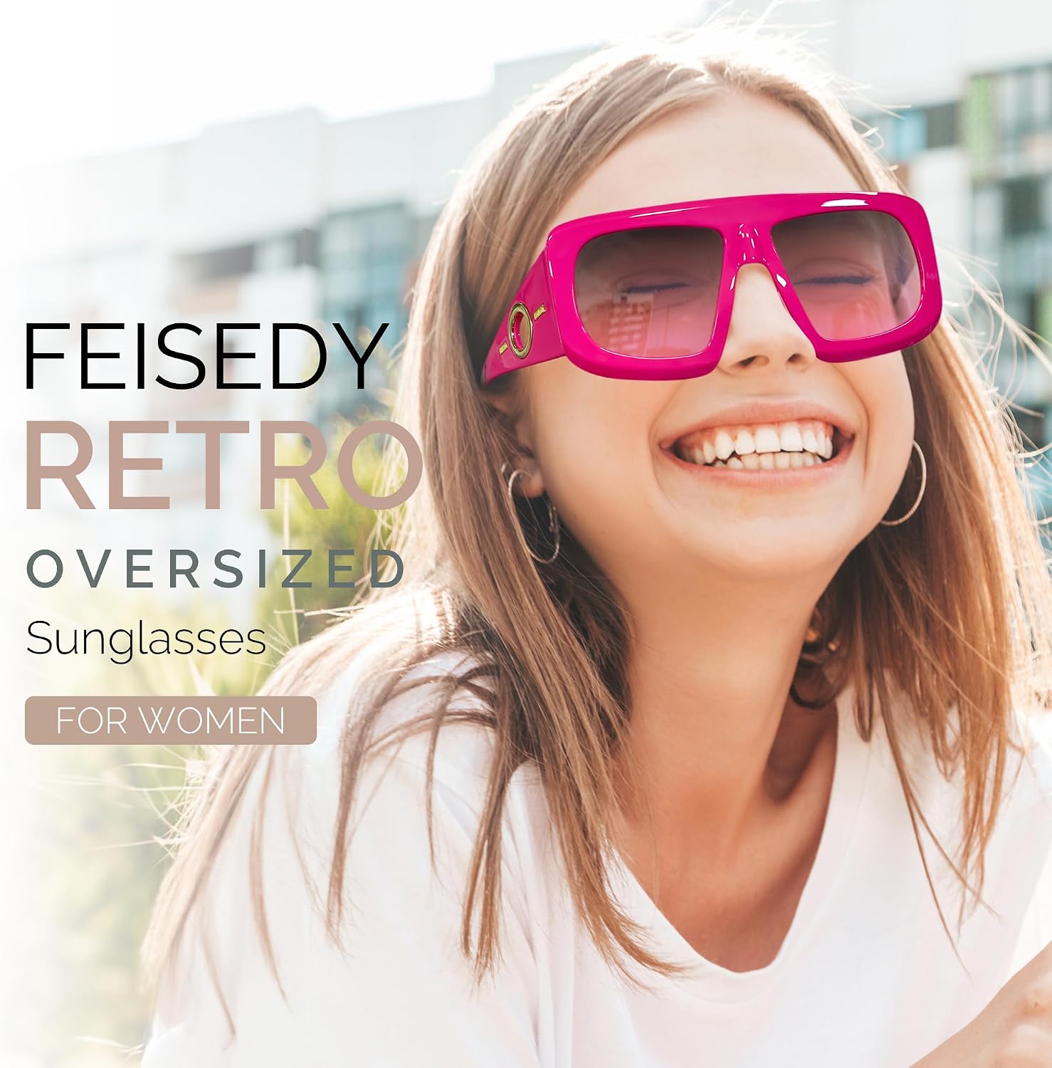 商品图片 2 | B0CYX6Y87W | FEISEDY Retro Oversized Avaitor Sunglasses for Women Men Bold Thick Frame Flat Top Shades B0126