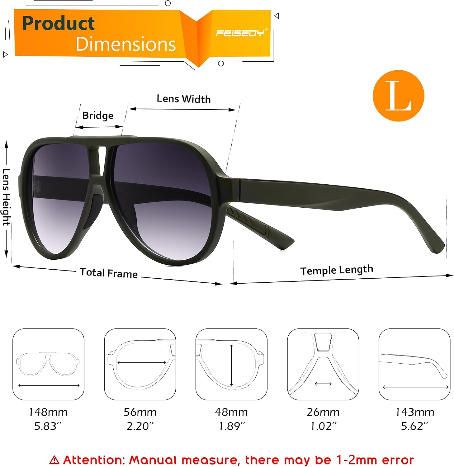 商品图片 11 | B0D425WLDN | FEISEDY Polarized Sunglasses, TAC HD Lens, TR-90 Frame Lightweight, Retro Sunglasses for Women Men UV400 Protection B0171