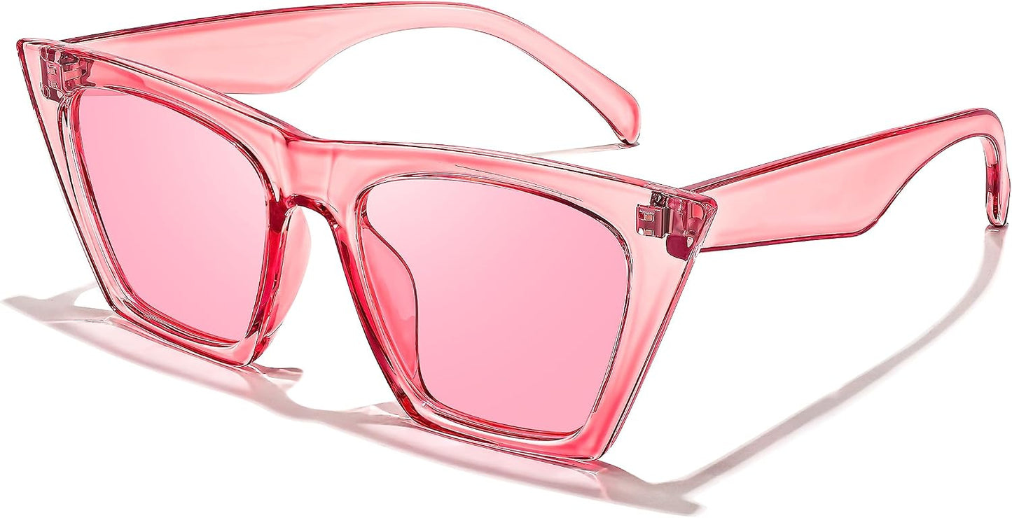 Clear Pink / 52 Millimeters | B0C6KMX5HS | FEISEDY Vintage Square Cat Eye Sunglasses Women Trendy Cateye Sunglasses B2473