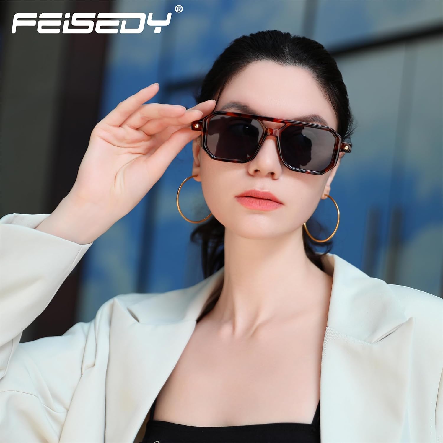 商品图片 87 | B09YTJ4FQZ | FEISEDY Vintage Square 70s Flat Aviator Sunglasses Women Men Classic Retro Stylish Frame UV400 Sunglasses B2622