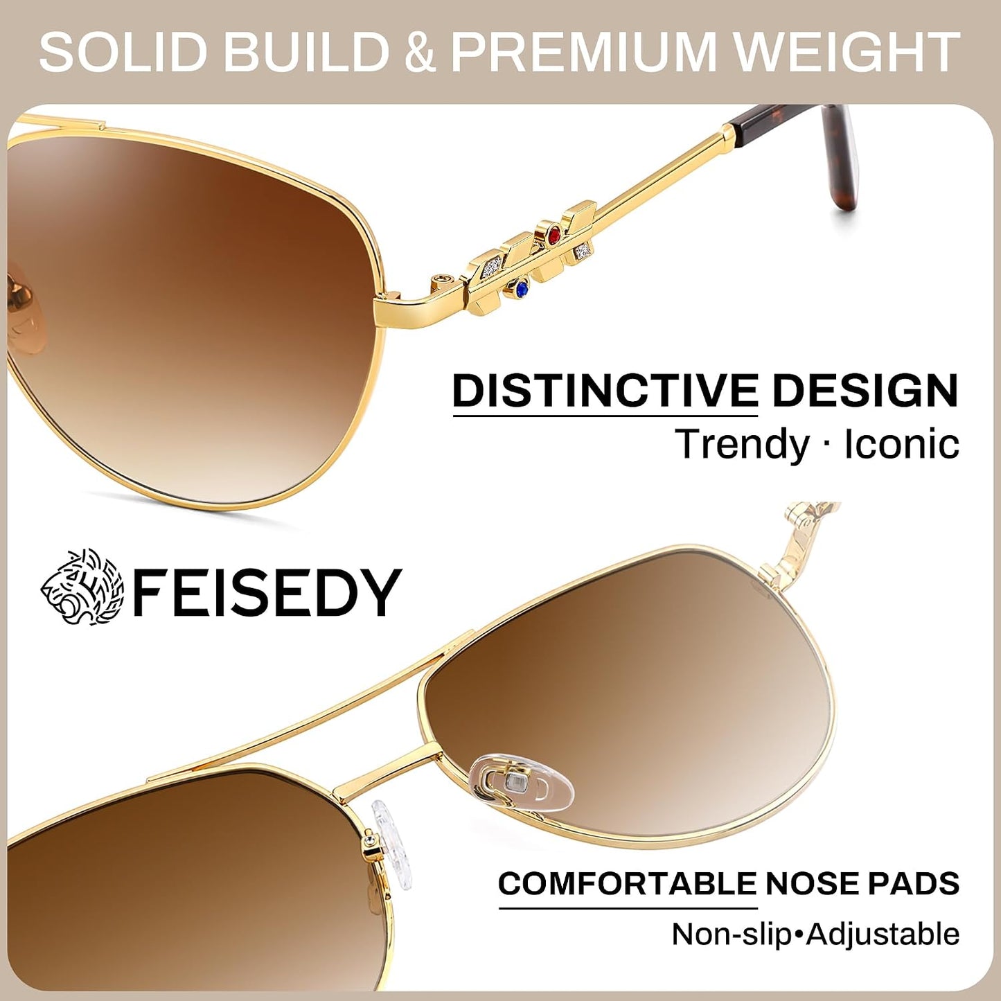 商品图片 4 | B0H4QPVJY6 | FEISEDY Retro Aviator Sunglasses for Women Men UV400 Shades B0409