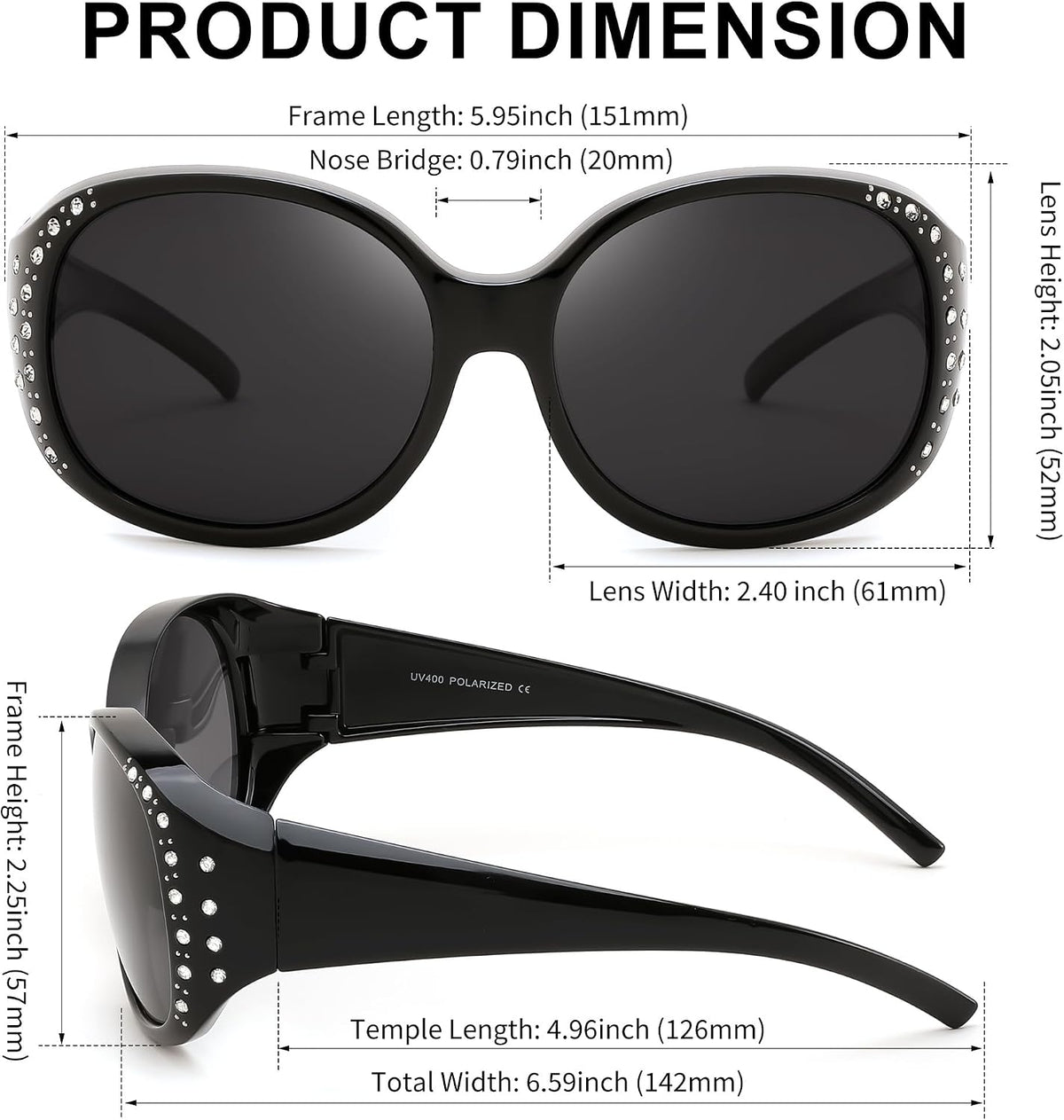 ÉÌƷͼƬ 6 | B0GRVLVZYS | FEISEDY Women's Polarized Wrap-Around Fit Over Sunglasses with Rhinestones, Anti-Glare Driving Sun Glasses B0362