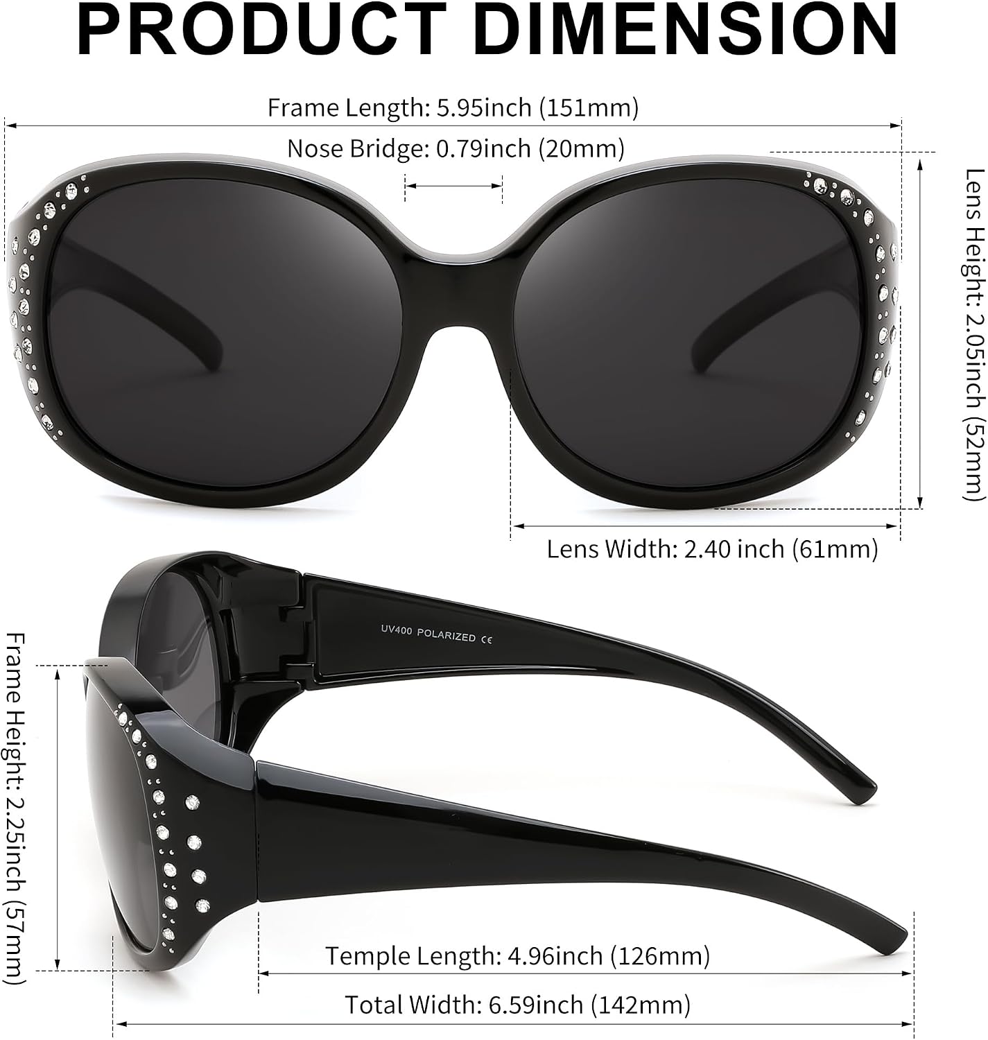 商品图片 6 | B0GRVLVZYS | FEISEDY Women's Polarized Wrap-Around Fit Over Sunglasses with Rhinestones, Anti-Glare Driving Sun Glasses B0362