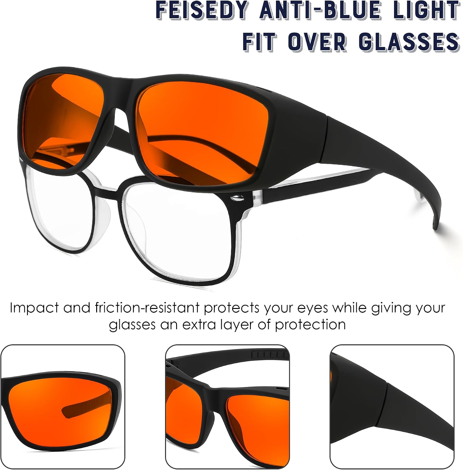 商品图片 7 | B0DGGGNMY1 | FEISEDY Fitover Blue Light Glasses Computer Gaming Eyeglasses for Better Sleep Anti Glare Nighttime Eye Wear B1228