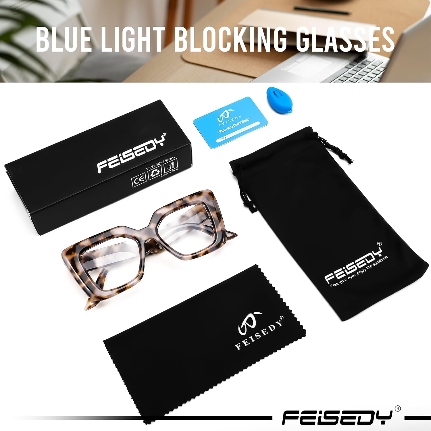 商品图片 6 | B0CSS4158B | FEISEDY Oversized Square Blue Light Blocking Glasses for Women Men Fashion Computer Glasses Reduce Eye Strain B0111