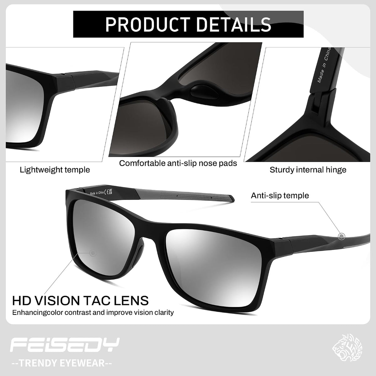 ÉÌƷͼƬ 10 | B0H1W4CQTC | FEISEDY Square Polarized Sunglasses for Men Women Lightweight B0441