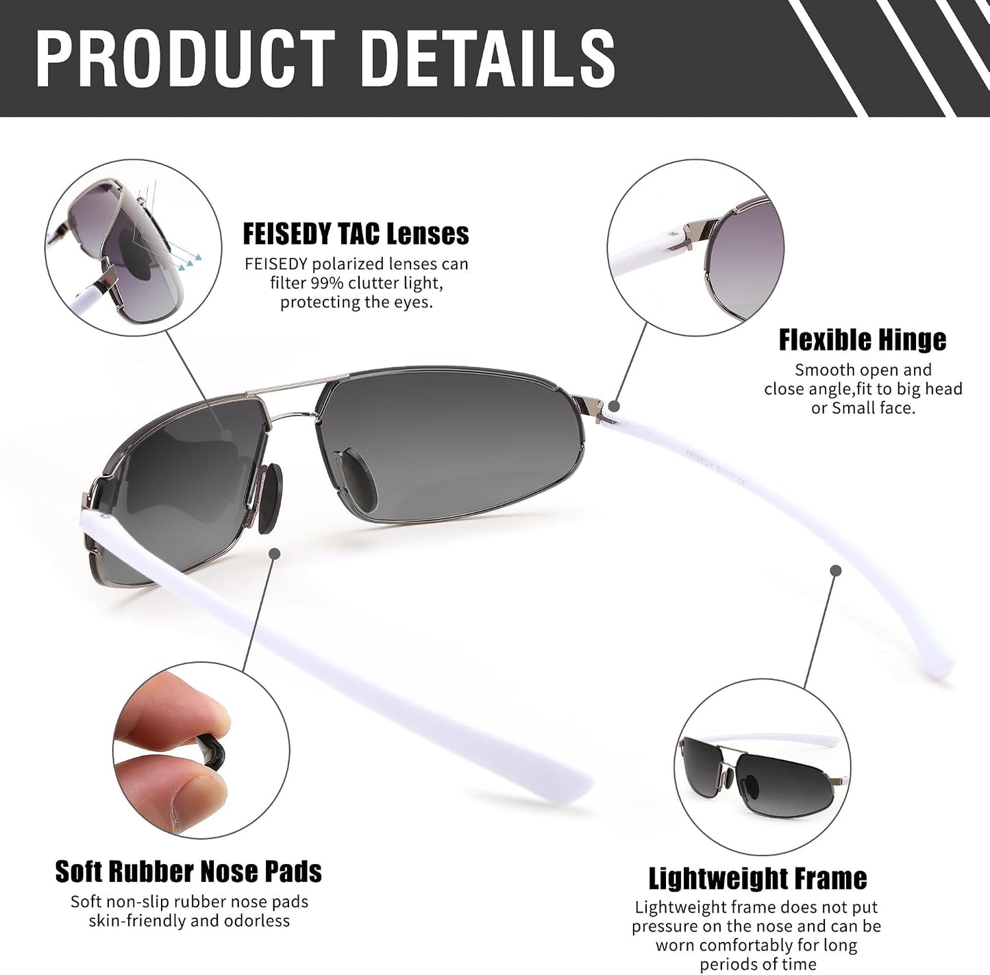 商品图片 16 | B0D22TVRVN | FEISEDY Vintage Sunglasses Men Polarized, Aviator Metal Frame Lightweight, Driving Fishing Running B0057