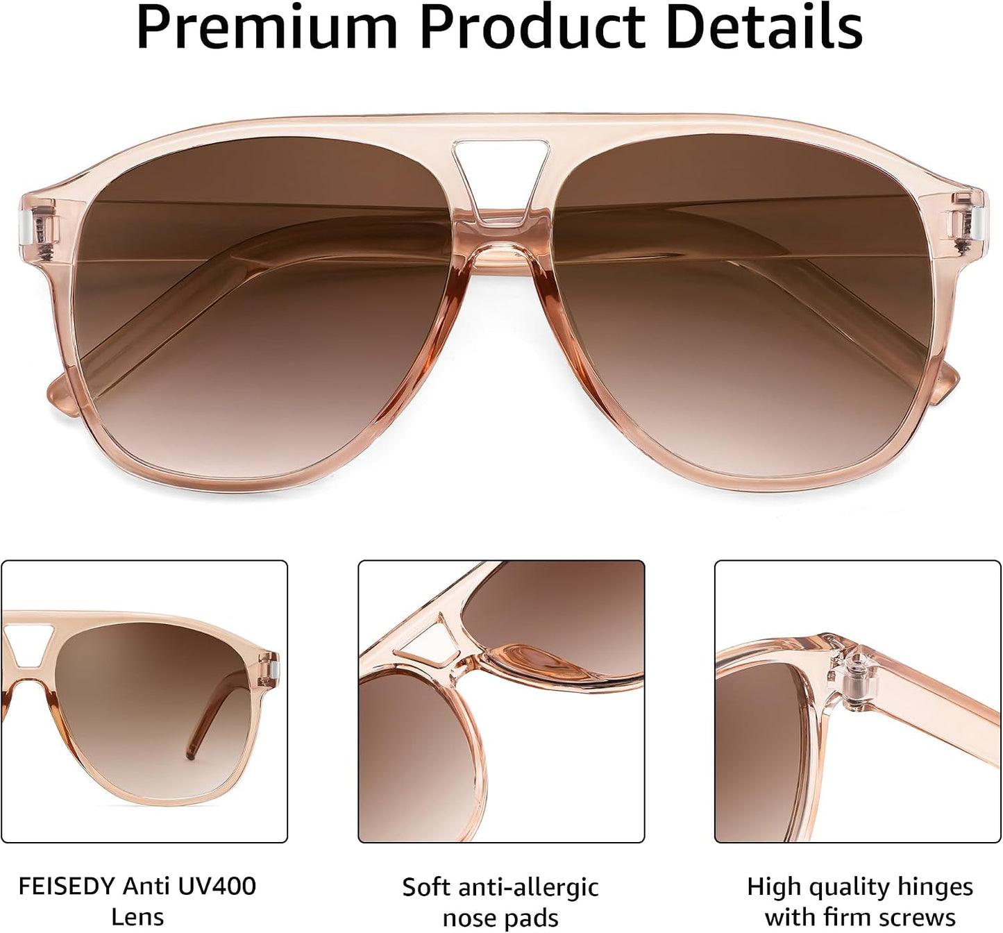 商品图片 3 | B0GXMV1N2N | FEISEDY Retro Aviator Sunglasses for Women Men Square Sunnies 70s Pilot Style Lightweight UV400 Shades B0421