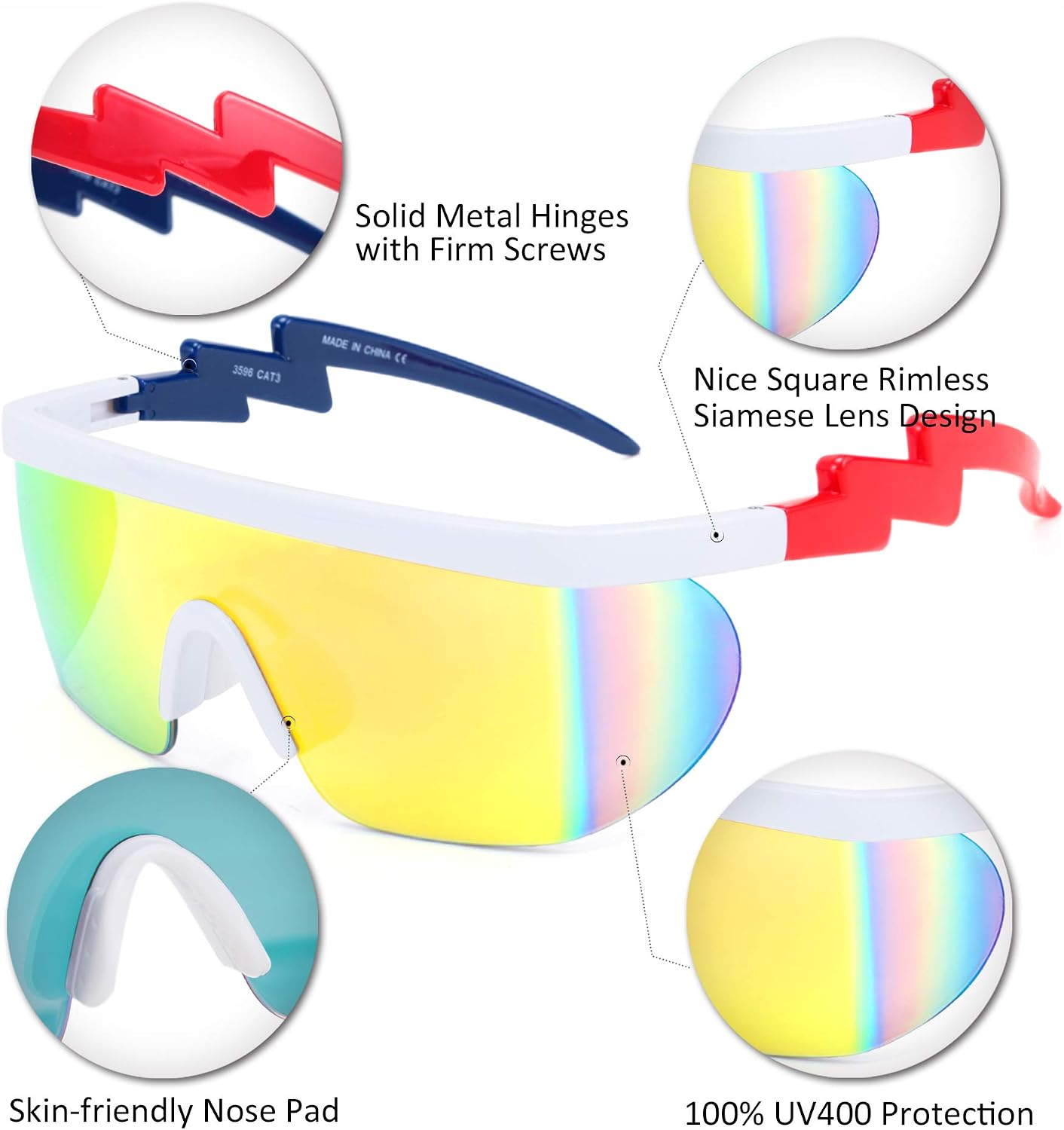 商品图片 21 | B096SD9GGG | FEISEDY Oversized Mirror Shield Sport 80s Sunglasses Ski Goggles Flat Top One Piece Futuristic Visor Women Men B2522
