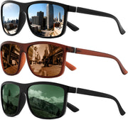 Black/Sliver+matte Brown/Brown+matte Black/Green / 55 Millimeters | B0FPM6BQQN | FEISEDY Square Polarized Sunglasses For Men Women B0322