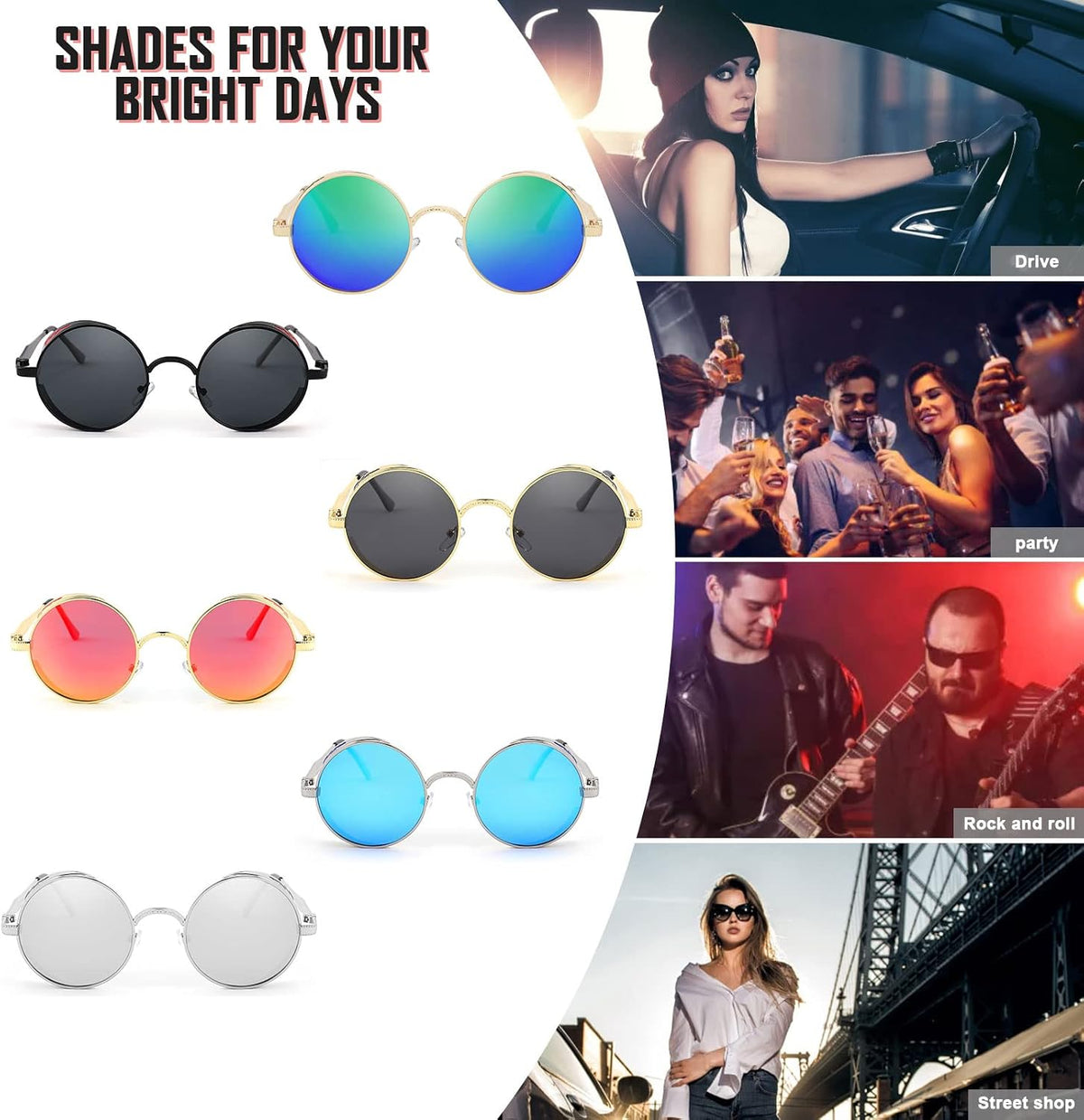 ÉÌƷͼƬ 15 | B0CHLX78KB | FEISEDY Retro Steampunk Sunglasses for Men Women, Round Metal Frame Gothic Vintage Style B2820