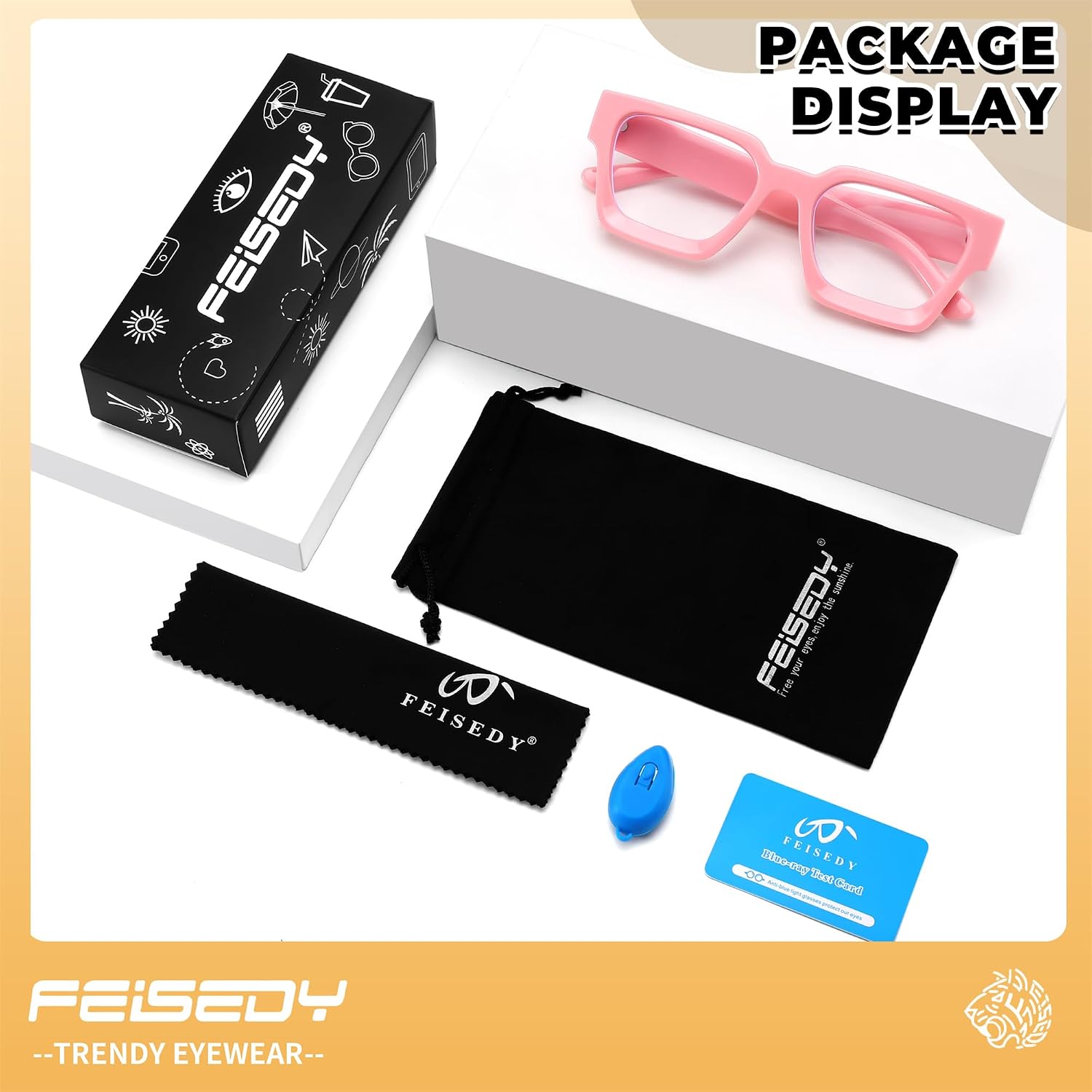 商品图片 25 | B0DXDYMMPM | FEISEDY Retro Blue Light Blocking Glasses for Women Men 90s Classic Rectangle Frame Thick Chic Computer Eyeglasses B2383R