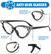 ÉÌƷͼƬ 4 | B0CQ55685Z | FEISEDY Diamond Blue Light Blocking Glasses Cat Eye Rhinestone Women Glasses Frame Anti Eyestrain Computer Eyewear B0070