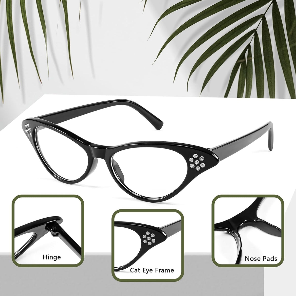 商品图片 5 | B09M8NJ7DM | FEISEDY Rhinestone Cat Eye Sunglasses for Women 50s 60s Party Style B2848