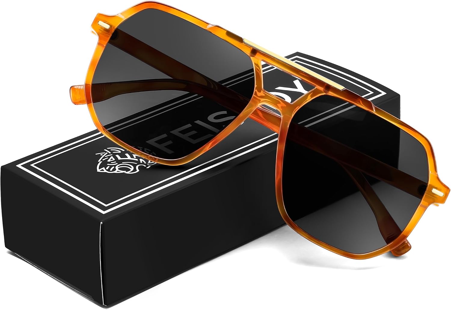 Brown Tortoise/Black / 57 Millimeters | B0H7198LTT | FEISEDY Retro Aviator Sunglasses for Women Men 70s Square Sun Glasses B0281