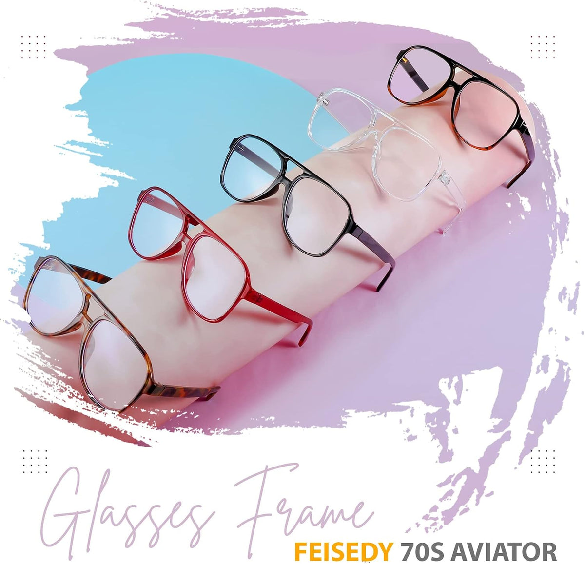 ÉÌƷͼƬ 27 | B09WZY6VWN | FEISEDY 70s Aviator Glasses Frame Blue Light Blocking Glasses Oversized Square Computer Glasses Women Men B2888
