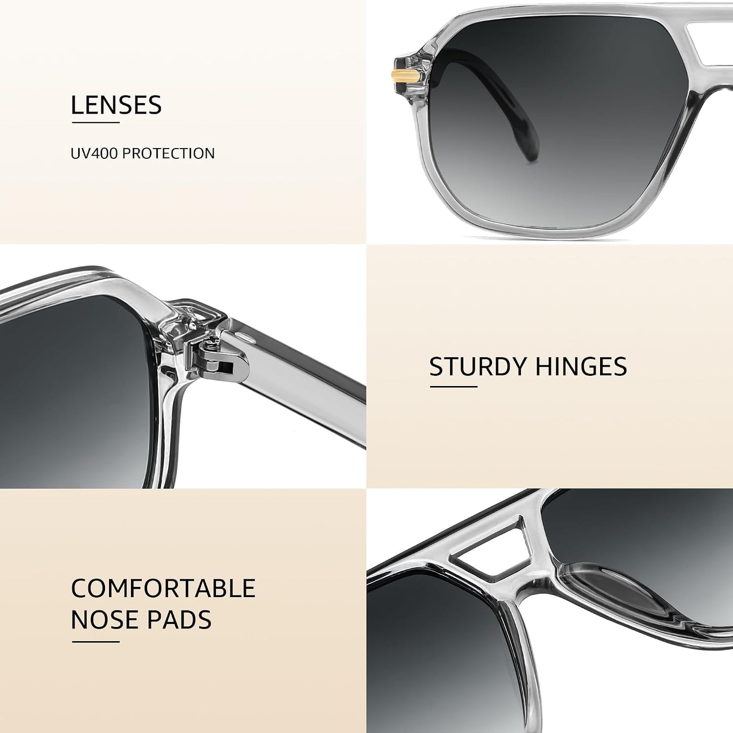 商品图片 6 | B0GTPJLQQN | FEISEDY Women Men Aviator Sunglasses UV400 Protection, Retro Trendy Square Frame for Driving Fishing Outdoor Daily B0425