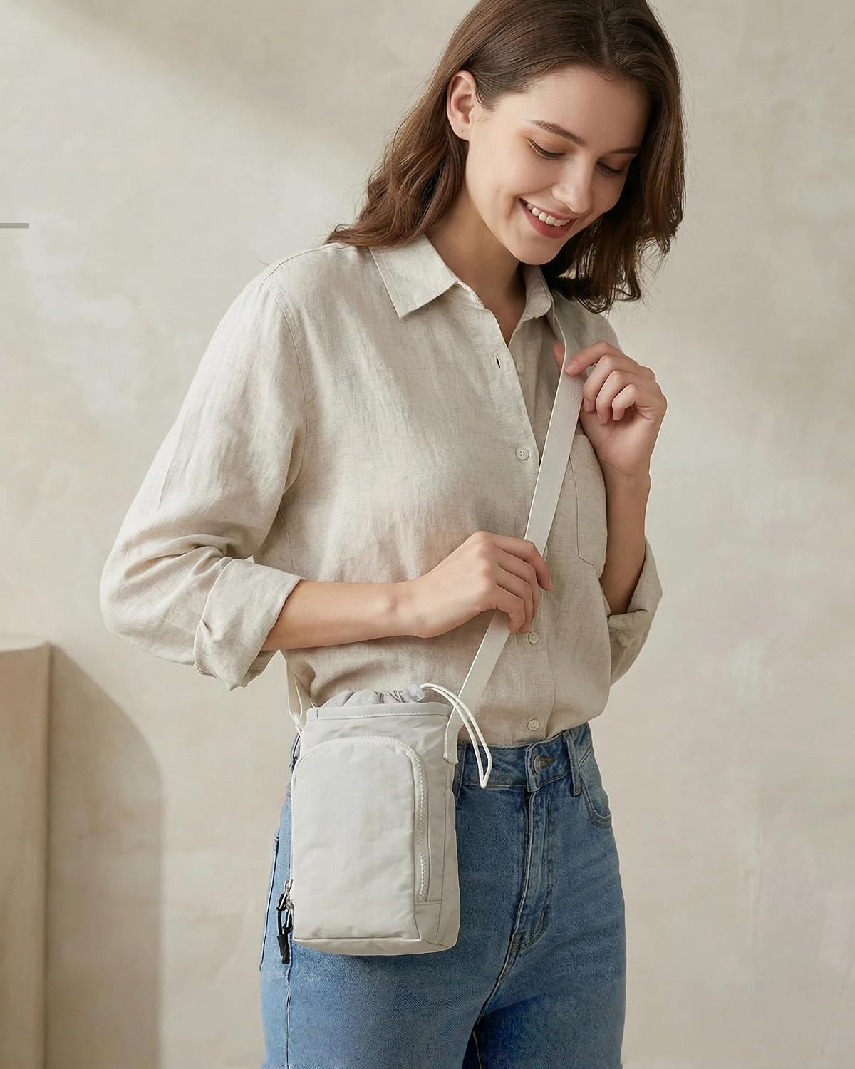商品图片 5 | B0G3PFJC3F | Water Bottle Sling Bag with Phone Purse, Crossbody Water Bottle Bag with Drawstring & Zipper Pockets, Outdoor Shoulder Bag
